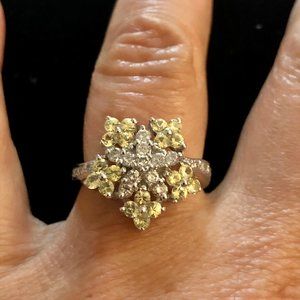 Solid 18K Diamond & Sapphire Flower Ring